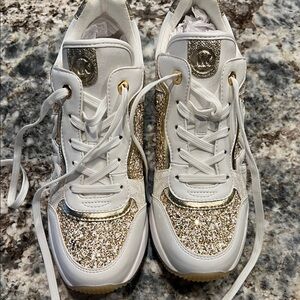 MICHAEL Michael Kors Gold and White Glitter Sneakers